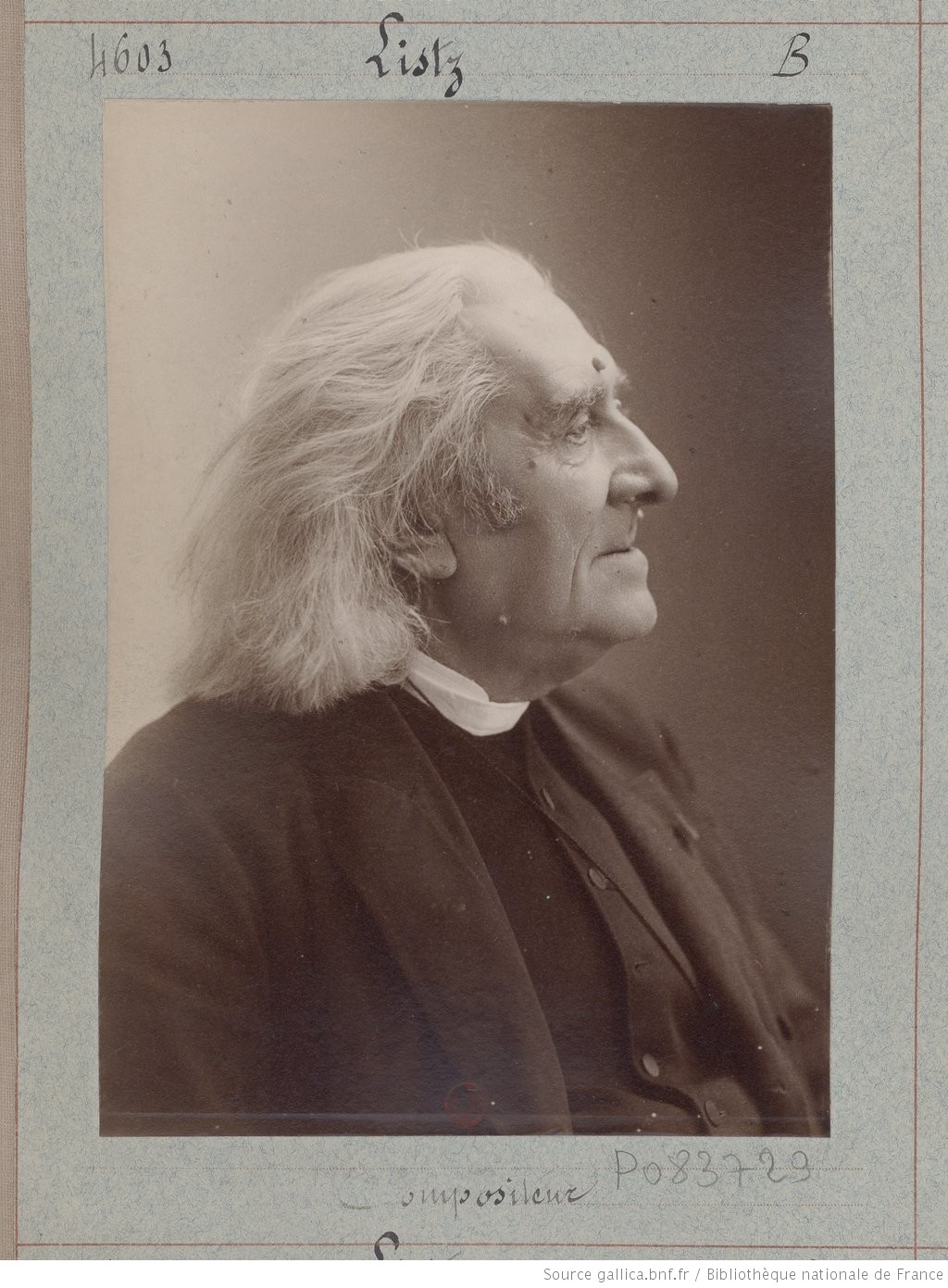 Liszt portrait number 3 in black and white taken by Nadar