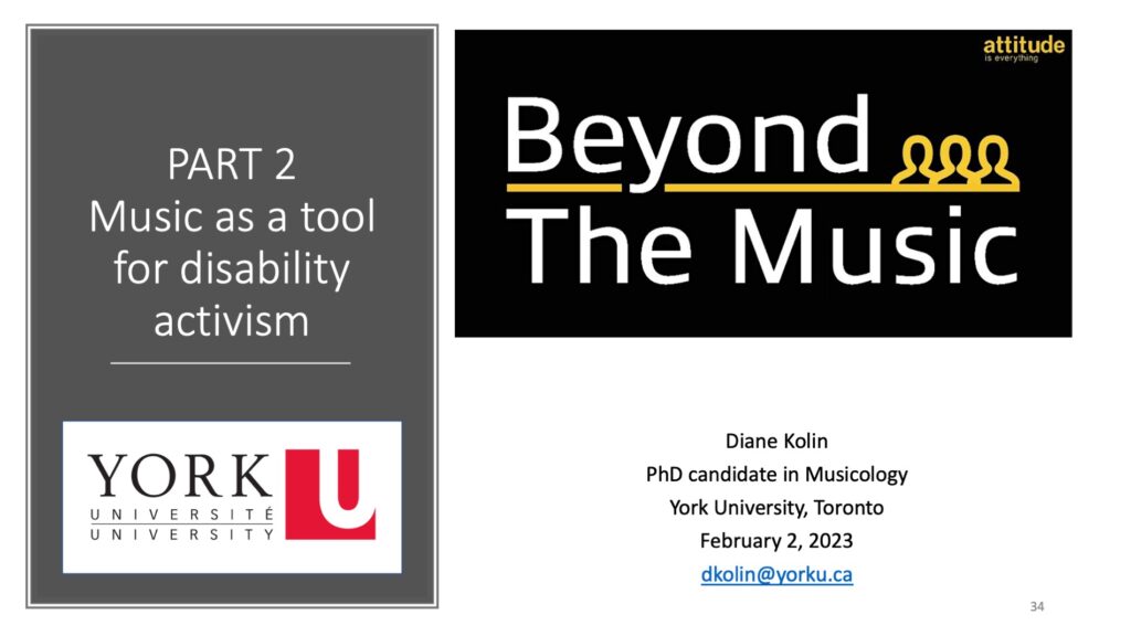 Title slide of the second part of my lecture called "Music as a tool for disability activism: Beyond the music"