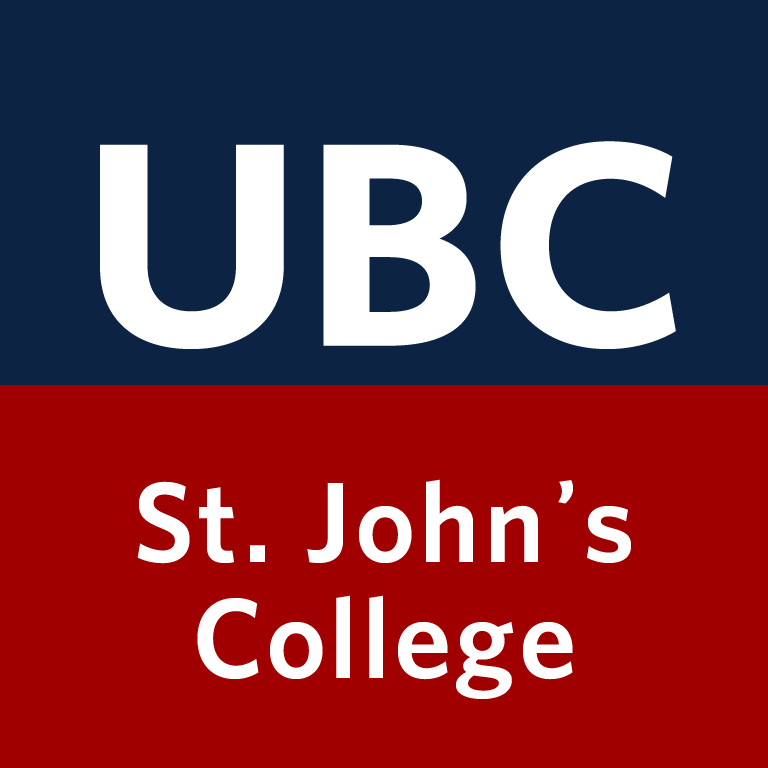 UBC St John's College logo, with the text UBC in white on a blue background at the top, and St John's college in white on a red background at the bottom.