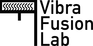 Vibra Fusion Lab logo with the words Vibra Fusion Lab in black on a whote background and some waves representing vibration on the left of the text.