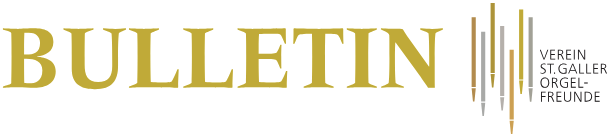 Bulletin Hournal of the St. Galler organ association, written in yellow and grey on a white background, in German