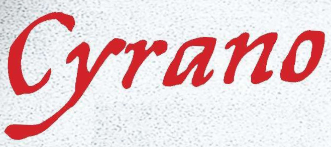 Cyrano written in red on a grey background