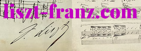 Liszt-Franz dot com written in pink on a score, with Franz Liszt's signature